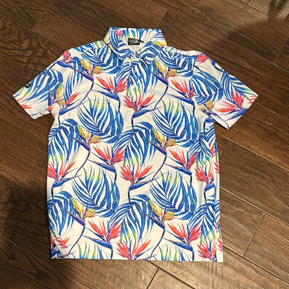 Sunday Swagger Tropical Blue Floral Men's Golf Shirt